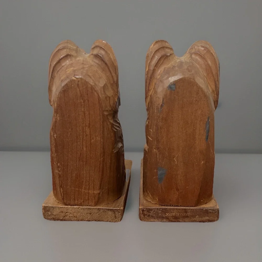 Vtg Terrier Dog Carved‎ Wood Bookends Made in Japan